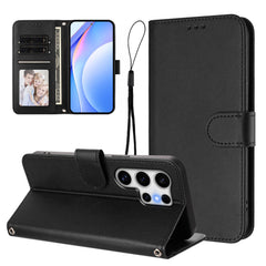 For Samsung Galaxy S25 Ultra Wallet Case RFID Blocking Calf Texture Leather Stand Phone Cover with Strap