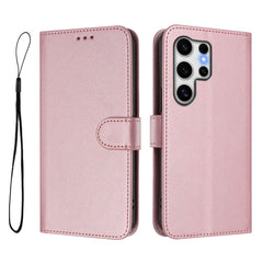 For Samsung Galaxy S25 Ultra Wallet Case RFID Blocking Calf Texture Leather Stand Phone Cover with Strap
