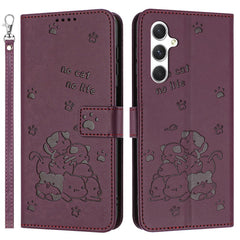 For Samsung Galaxy S25 FE Wallet Case Cats Imprint Leather Phone Cover with Strap