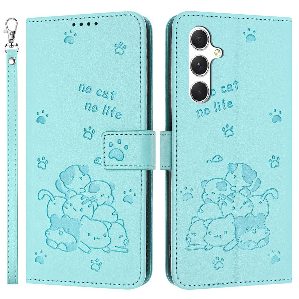 For Samsung Galaxy S25 FE Wallet Case Cats Imprint Leather Phone Cover with Strap