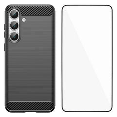 For Samsung Galaxy S25 FE Case with Tempered Glass WANLONFENG LS Series Brushed Texture TPU Phone Cover