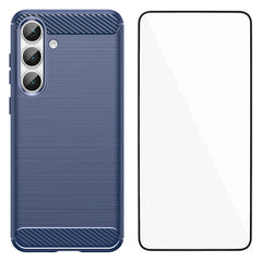 For Samsung Galaxy S25 FE Case with Tempered Glass WANLONFENG LS Series Brushed Texture TPU Phone Cover
