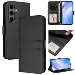 For Samsung Galaxy S24+ / Galaxy S25+ Wallet Case RFID Blocking Calf Texture Leather Stand Phone Cover with Strap