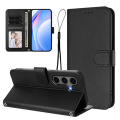 For Samsung Galaxy S24+ / Galaxy S25+ Wallet Case RFID Blocking Calf Texture Leather Stand Phone Cover with Strap