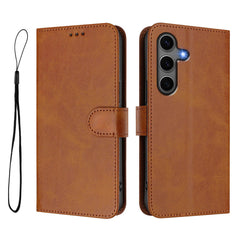 For Samsung Galaxy S24+ / Galaxy S25+ Wallet Case RFID Blocking Calf Texture Leather Stand Phone Cover with Strap