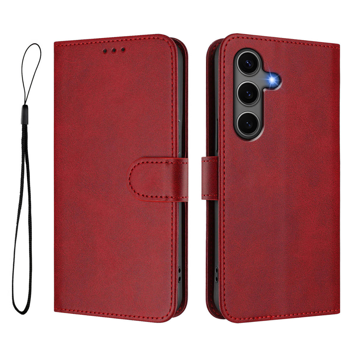 For Samsung Galaxy S24+ / Galaxy S25+ Wallet Case RFID Blocking Calf Texture Leather Stand Phone Cover with Strap