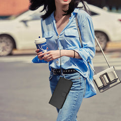 For Samsung Galaxy S25 Edge Wallet Case RFID Blocking Calf Texture Leather Stand Phone Cover with Strap