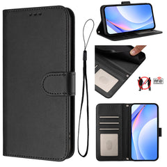 For Samsung Galaxy S25 Edge Wallet Case RFID Blocking Calf Texture Leather Stand Phone Cover with Strap