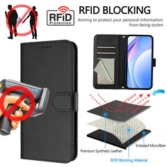 For Samsung Galaxy S25 Edge Wallet Case RFID Blocking Calf Texture Leather Stand Phone Cover with Strap