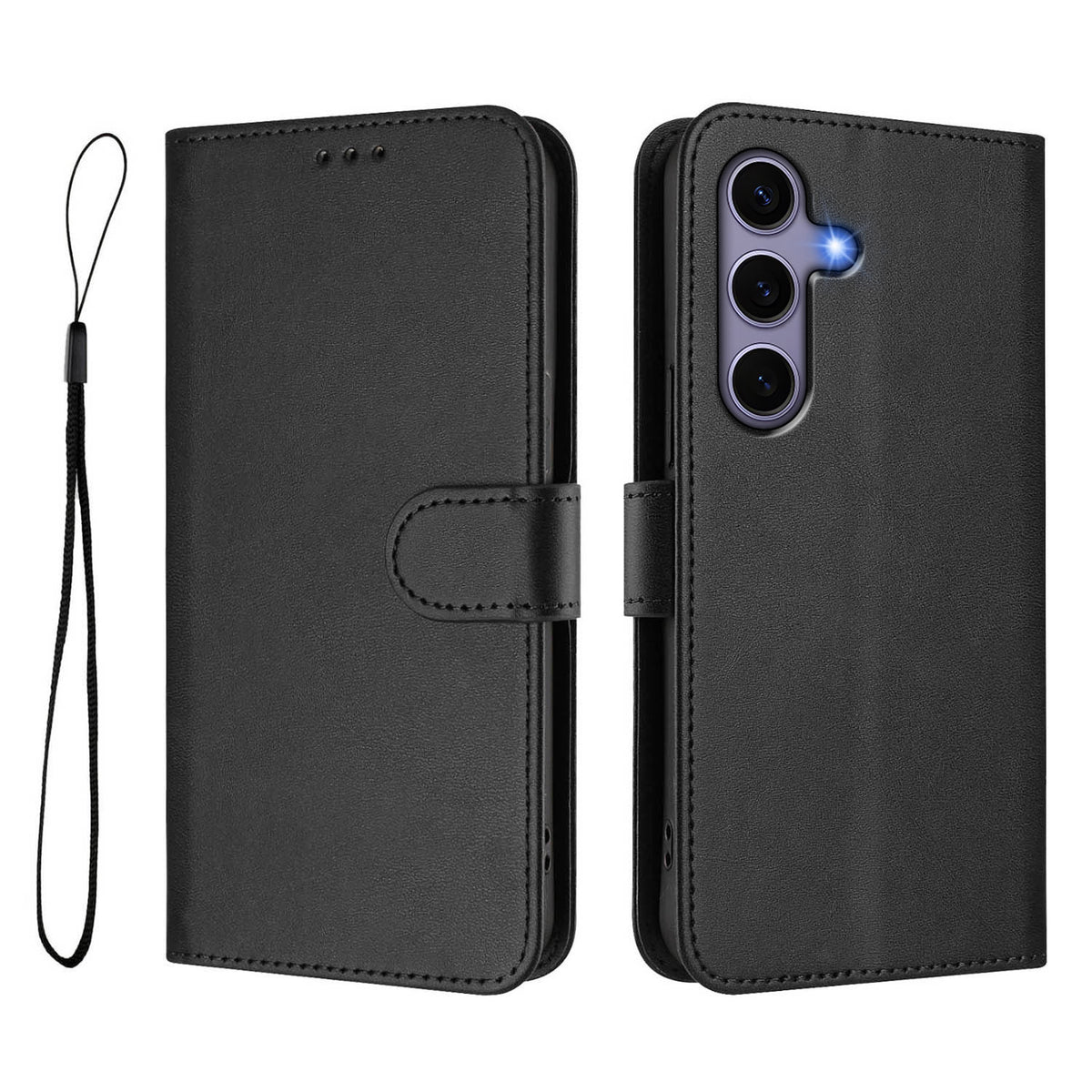 For Samsung Galaxy S24 / Galaxy S25 Wallet Case RFID Blocking Calf Texture Leather Stand Phone Cover with Strap - TechGearPal