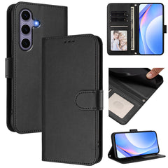 Für Samsung Galaxy S24 / Galaxy S25 Brieftaschenhülle RFID-blockierende Kalbsleder-Textur-Telefonabdeckung mit Standfunktion und Riemen 