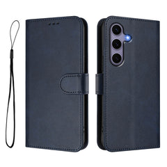 Für Samsung Galaxy S24 / Galaxy S25 Brieftaschenhülle RFID-blockierende Kalbsleder-Textur-Telefonabdeckung mit Standfunktion und Riemen 