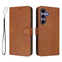 Für Samsung Galaxy S24 / Galaxy S25 Brieftaschenhülle RFID-blockierende Kalbsleder-Textur-Telefonabdeckung mit Standfunktion und Riemen 