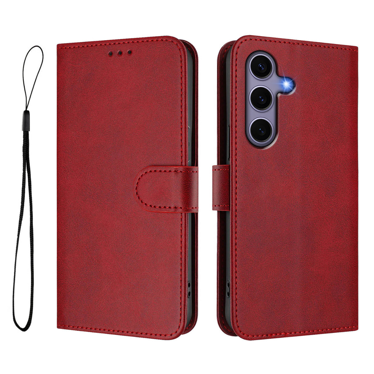 Für Samsung Galaxy S24 / Galaxy S25 Brieftaschenhülle RFID-blockierende Kalbsleder-Textur-Telefonabdeckung mit Standfunktion und Riemen 