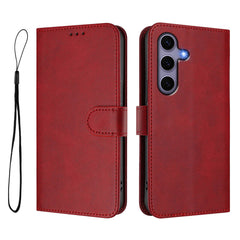 Für Samsung Galaxy S24 / Galaxy S25 Brieftaschenhülle RFID-blockierende Kalbsleder-Textur-Telefonabdeckung mit Standfunktion und Riemen 