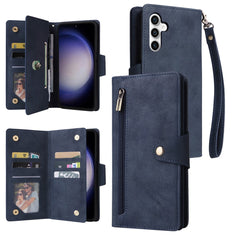 Für Samsung Galaxy S25 FE Hülle Reißverschluss Brieftasche Nietendekor Leder Telefonabdeckung mit Handschlaufe 