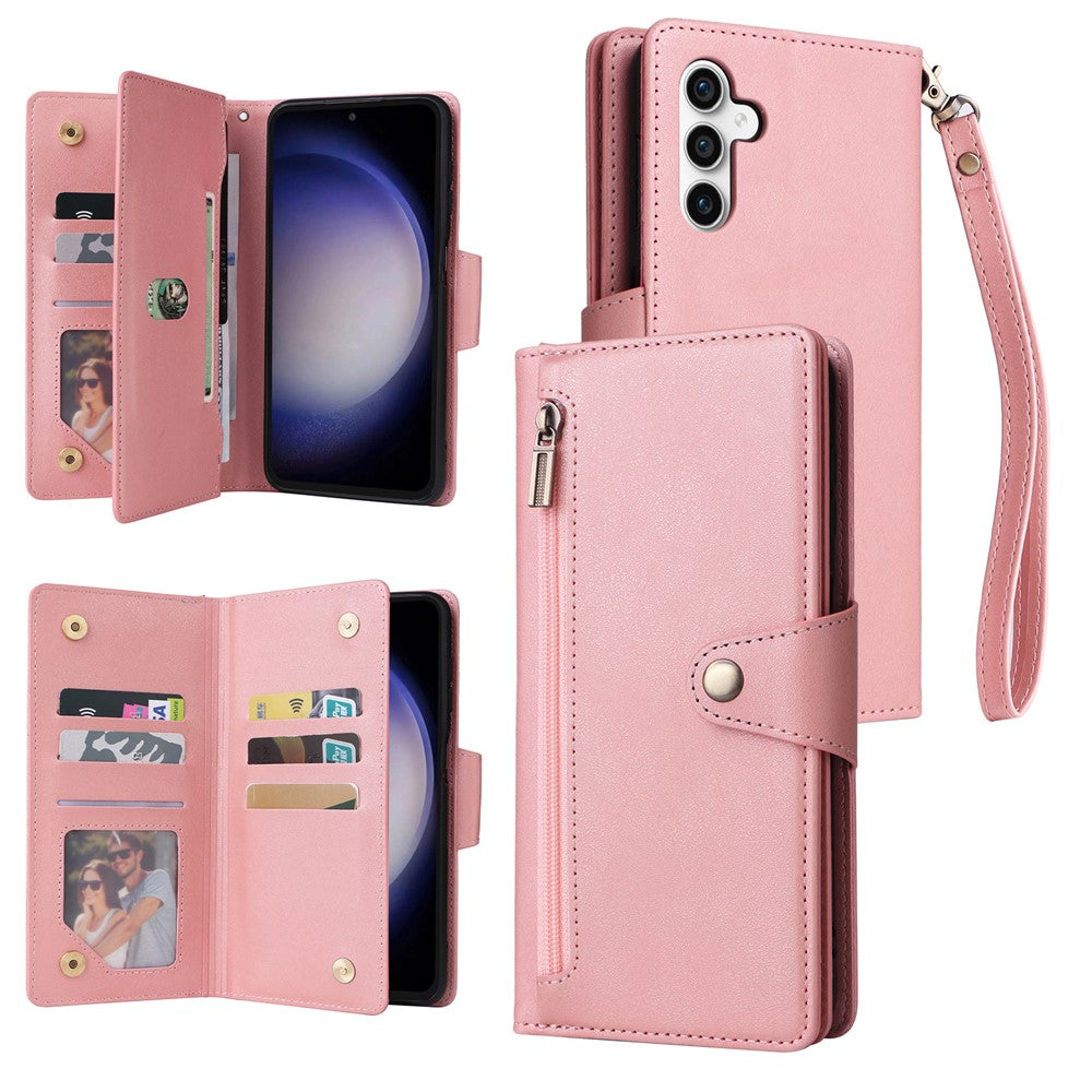Für Samsung Galaxy S25 FE Hülle Reißverschluss Brieftasche Nietendekor Leder Telefonabdeckung mit Handschlaufe 
