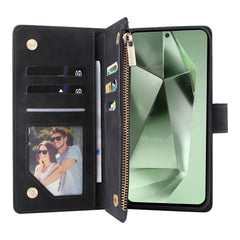 Étui portefeuille en cuir avec fermeture éclair et plusieurs emplacements pour cartes pour Samsung Galaxy S25 FE, avec dragonne 