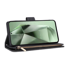 Étui portefeuille en cuir avec fermeture éclair et plusieurs emplacements pour cartes pour Samsung Galaxy S25 FE, avec dragonne 