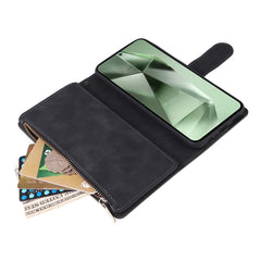 Étui portefeuille en cuir avec fermeture éclair et plusieurs emplacements pour cartes pour Samsung Galaxy S25 FE, avec dragonne 