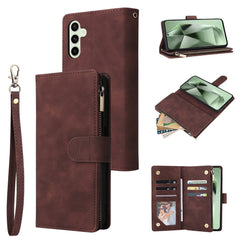 Étui portefeuille en cuir avec fermeture éclair et plusieurs emplacements pour cartes pour Samsung Galaxy S25 FE, avec dragonne 