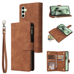 Étui portefeuille en cuir avec fermeture éclair et plusieurs emplacements pour cartes pour Samsung Galaxy S25 FE, avec dragonne 