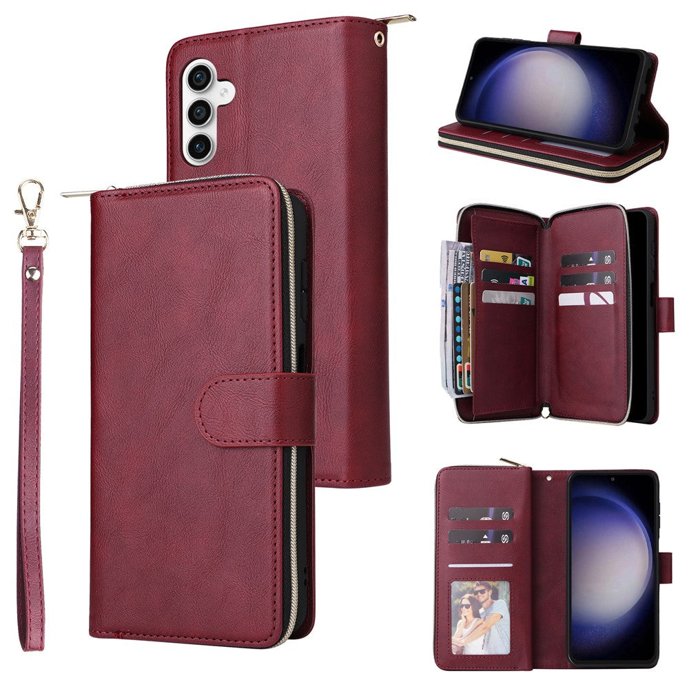 For Samsung Galaxy S25 FE Case Zipper Pocket PU Leather Phone Cover with Hand Strap - TechGearPal