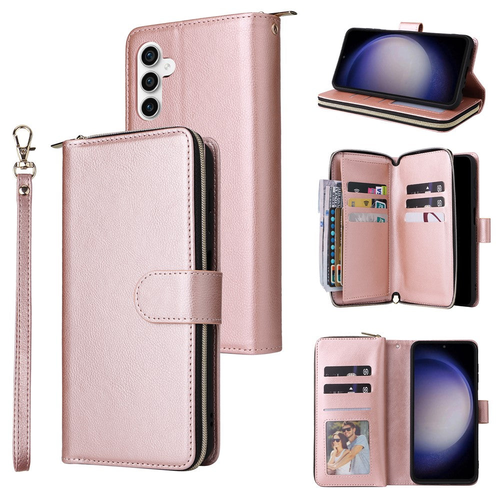 Für Samsung Galaxy S25 FE Hülle Reißverschlusstasche PU Leder Handyhülle mit Handschlaufe 