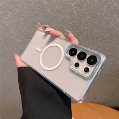 For Samsung Galaxy S25 Ultra Case Compatible with MagSafe PC + TPU Clear Phone Cover with Diamond Texture Lens Frame