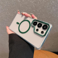 For Samsung Galaxy S25 Ultra Case Compatible with MagSafe PC + TPU Clear Phone Cover with Diamond Texture Lens Frame