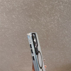 For Samsung Galaxy S24 Ultra Case Compatible with MagSafe PC + TPU Clear Phone Cover with Diamond Texture Lens Frame