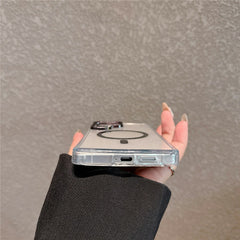 For Samsung Galaxy S24 Ultra Case Compatible with MagSafe PC + TPU Clear Phone Cover with Diamond Texture Lens Frame