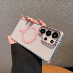 For Samsung Galaxy S24 Ultra Case Compatible with MagSafe PC + TPU Clear Phone Cover with Diamond Texture Lens Frame