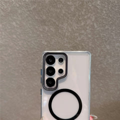 For Samsung Galaxy S23 Ultra Case Compatible with MagSafe PC + TPU Clear Phone Cover with Diamond Texture Lens Frame
