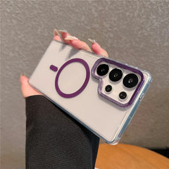 For Samsung Galaxy S23 Ultra Case Compatible with MagSafe PC + TPU Clear Phone Cover with Diamond Texture Lens Frame