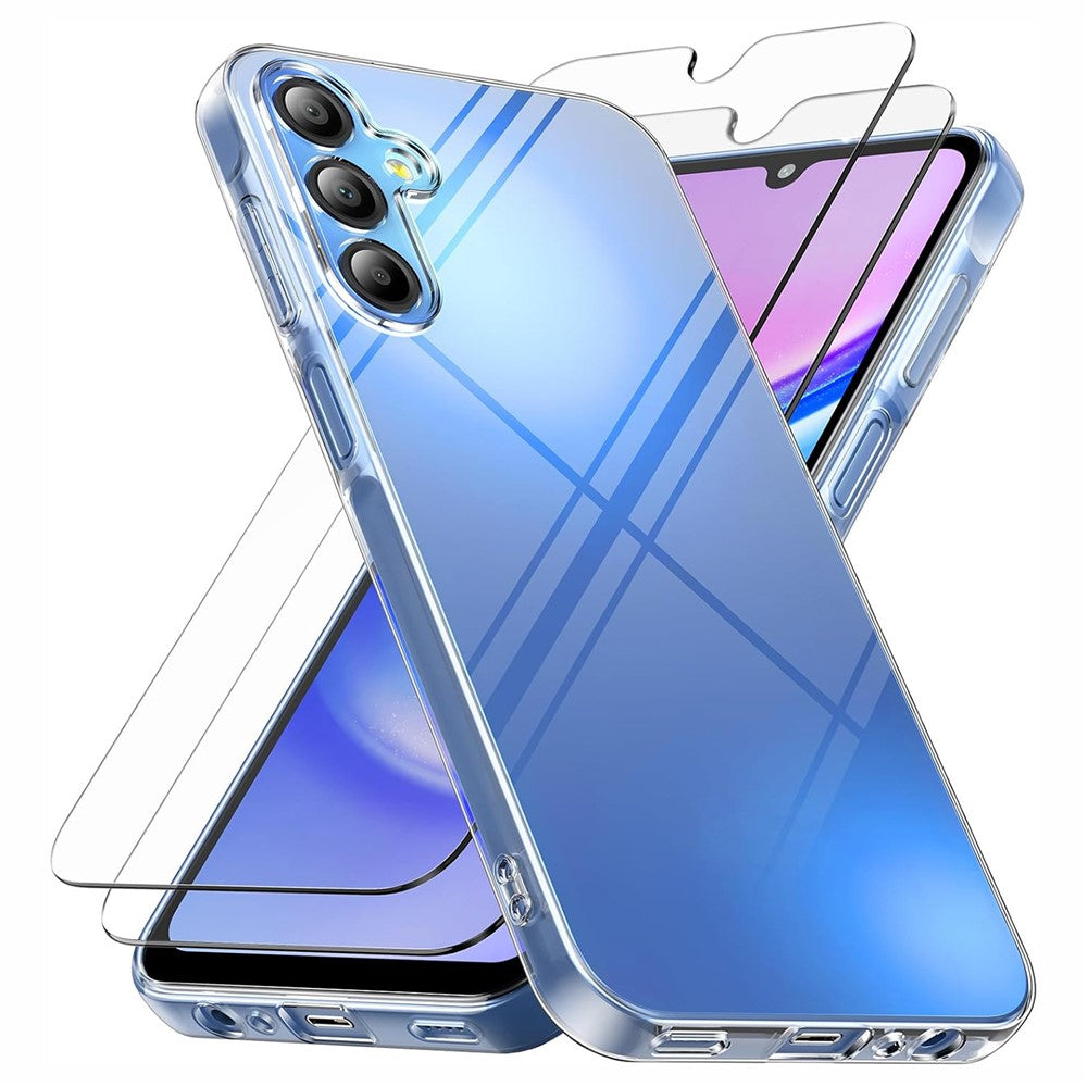 For Samsung Galaxy S25 FE Case TPU Clear Phone Cover + 2PCS Tempered Glass Screen Film 2.5D Arc Edge