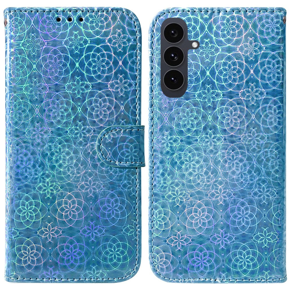 For Samsung Galaxy S25 FE Stand Case Dazzling Flower Leather Phone Cover with Wrist Strap