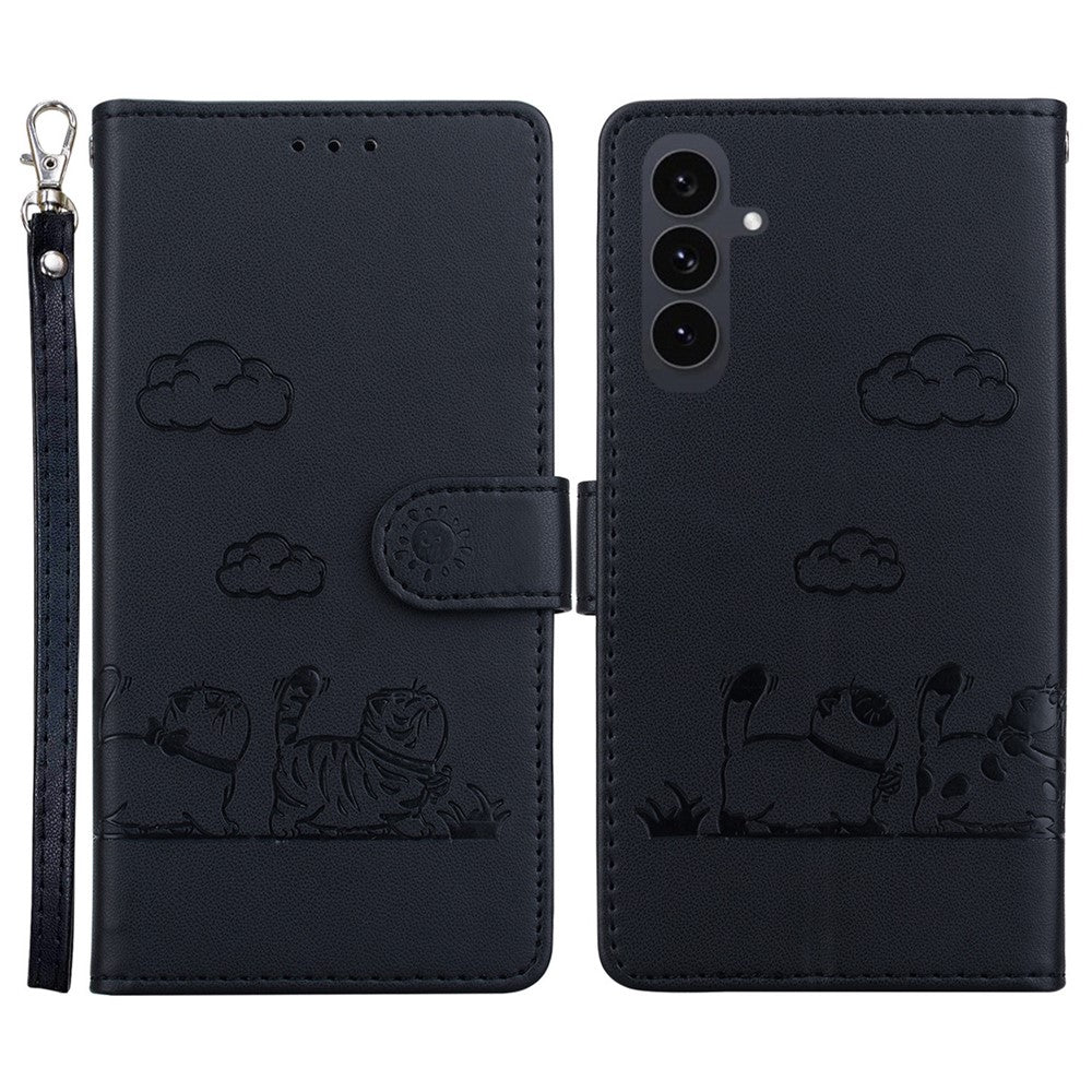 For Samsung Galaxy S25 FE Case RFID Blocking Kitten Pattern TPU + PU Leather Phone Cover with Wrist Strap