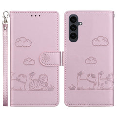 For Samsung Galaxy S25 FE Case RFID Blocking Kitten Pattern TPU + PU Leather Phone Cover with Wrist Strap