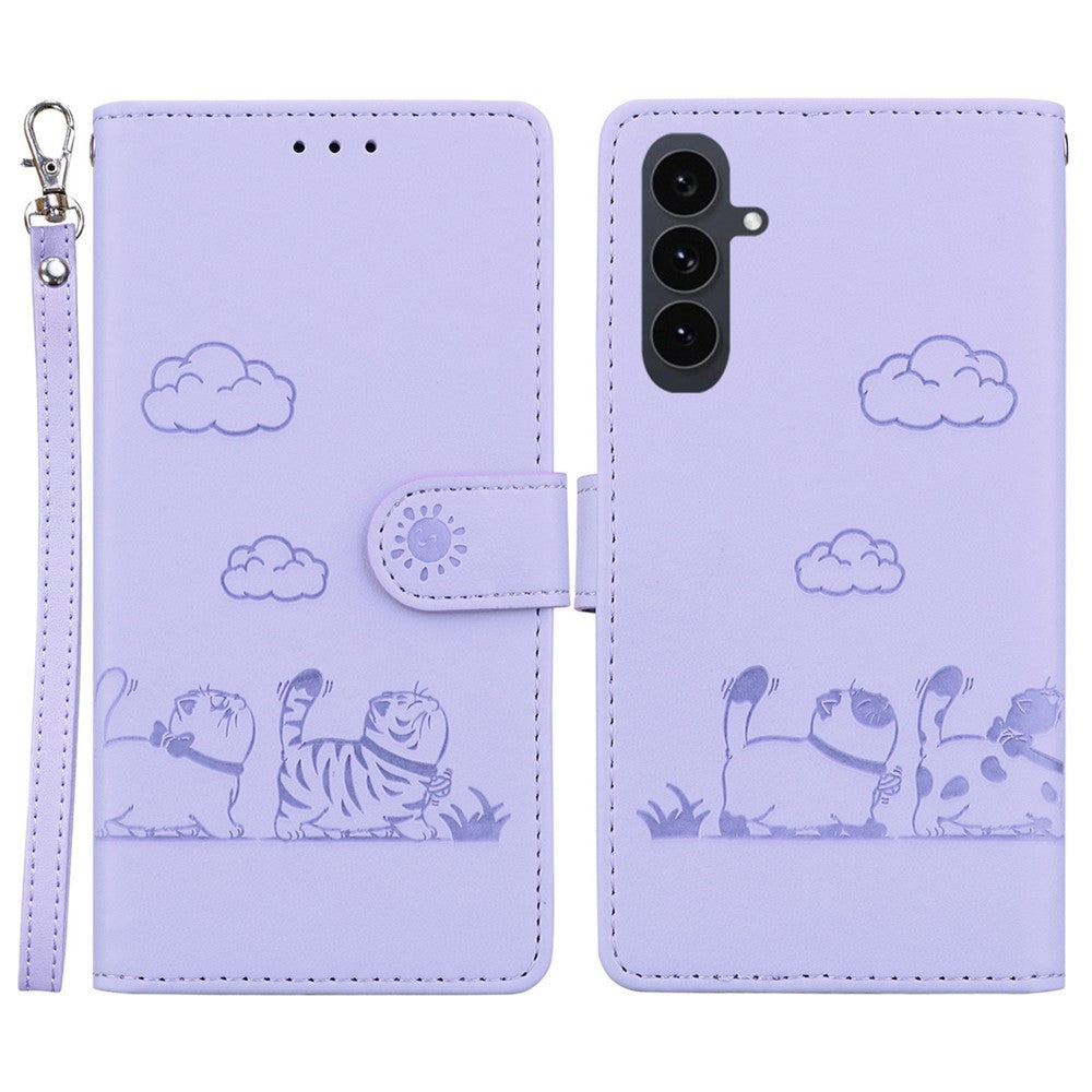 For Samsung Galaxy S25 FE Case RFID Blocking Kitten Pattern TPU + PU Leather Phone Cover with Wrist Strap