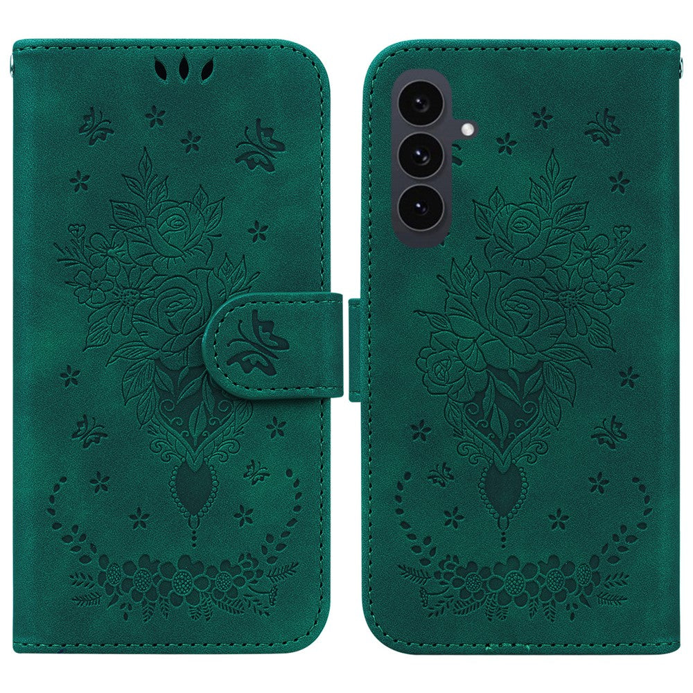 Coque portefeuille en cuir PU avec dragonne pour Samsung Galaxy S25 FE, motif papillon et fleur 