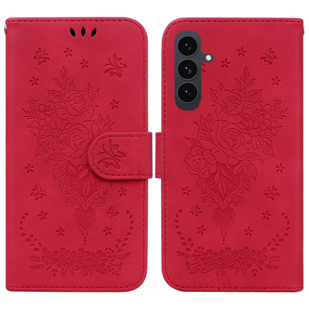 Coque portefeuille en cuir PU avec dragonne pour Samsung Galaxy S25 FE, motif papillon et fleur 