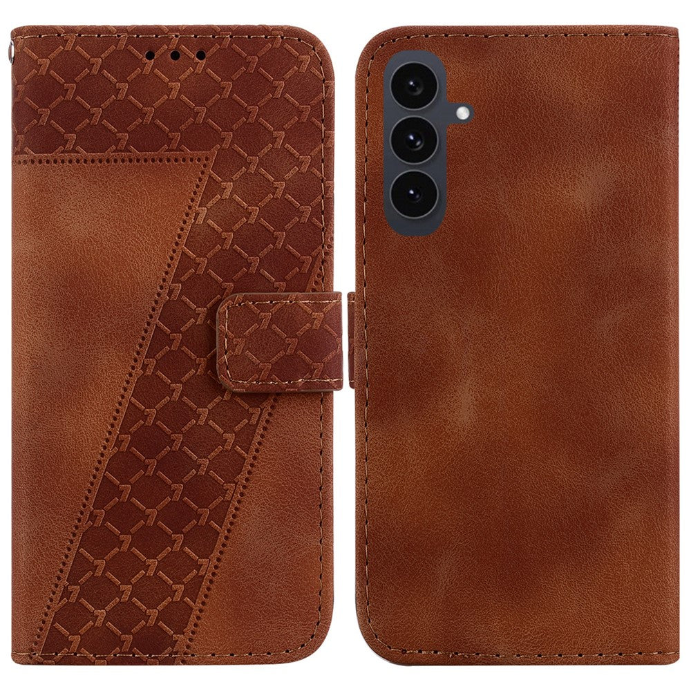 Für Samsung Galaxy S25 FE Stand Case 7-förmiges Muster Aufdruck Leder Telefonabdeckung mit Riemen 