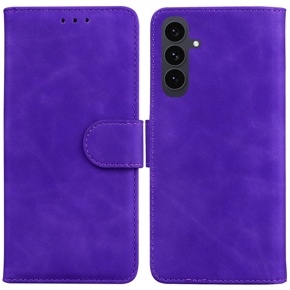 Étui portefeuille en cuir de couleur unie pour Samsung Galaxy S25 FE 