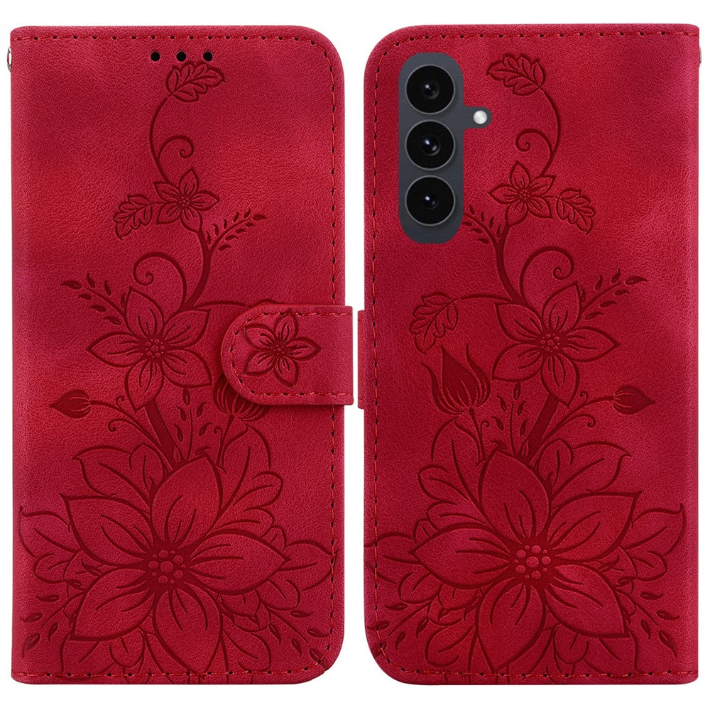 Étui en cuir avec dragonne pour Samsung Galaxy S25 FE, motif lys et fleurs 
