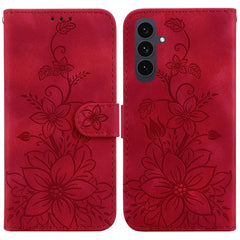 Étui en cuir avec dragonne pour Samsung Galaxy S25 FE, motif lys et fleurs 