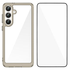 Für Samsung Galaxy S25 FE Handyhülle WANLONFENG XC-Serie TPU-Acryl-Abdeckung mit gehärtetem Glas (großes Linsenloch) 