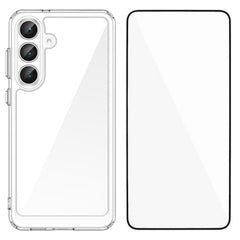 Für Samsung Galaxy S25 FE Hülle WANLONFENG MF Serie TPU Acryl Klare Telefonabdeckung mit gehärteter Glasfolie 