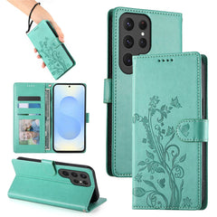 For Samsung Galaxy S25 Ultra Wallet Case Butterfly Floral Imprint PU Leather Phone Cover with Wrist Strap