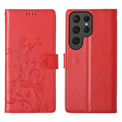 For Samsung Galaxy S25 Ultra Wallet Case Butterfly Floral Imprint PU Leather Phone Cover with Wrist Strap